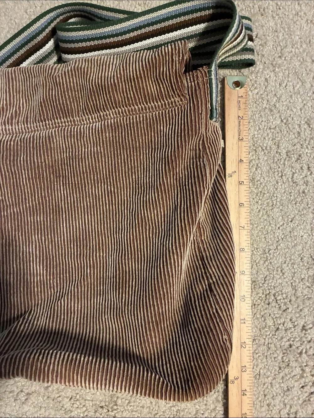 Burton Casual Brown Corduroy Large Messenger Crossbody Bag Striped Accent/Strap
